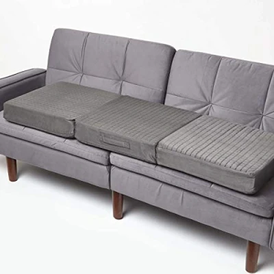 Image of HOMESCAPES Grey Quilted 3 Seater Booster Cushion with Removable Cover 150 cm Long 10cm Deep Firm Orthopaedic Foam Three Large Sofa Seat Pad Soft Faux Suede Washable