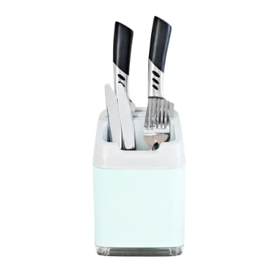 Image of Minky Utensil Caddy, Holder with Knife Slots, Kitchen Organiser &amp; Drainer, Sleek for Accessories, Made in The UK (Pastel Green)