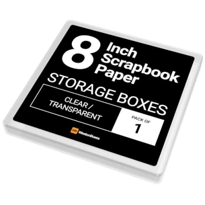 Image of WestonBoxes Scrapbook Paper Pad Storage Box for 8&quot; x inch and Cards perfect protecting expensive Craft (Transparent, Pack of 1)
