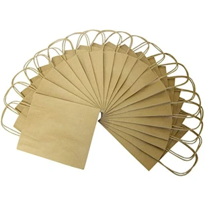 Image of Folia Paper Gift Bags with Raffia Handles 15cm 20pcs Kraft #21210