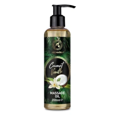 Image of Massage oil Coconut Vanilla 200 ml Blend of Almond &amp; Grape Seed Jojoba Peach Kernel Body Cosmetic Natural oils for skincare Bodycare Relax