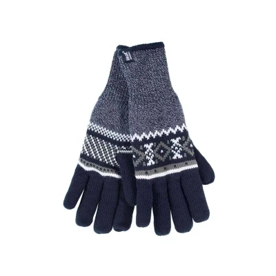 Image of HEAT HOLDERS Mens Striped Nordic Fairisle Zig Zag Knitted Fleece Lined Thermal Winter Warm Gloves (L/XL, Navy (Karlstad))