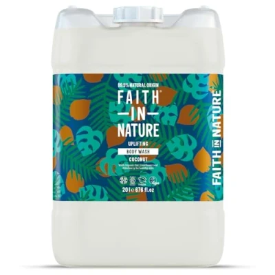 Image of Faith In Nature Organic Coconut Body Wash, Uplifting Shower Gel, Vegan &amp; Cruelty Free, No SLS or Parabens, 20L Refill Pack