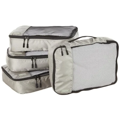 Image of Amazon Basics Packing Cubes for Suitcases, Travel Organisers, Zipper, 4 Piece Set Bags, Medium, Gray