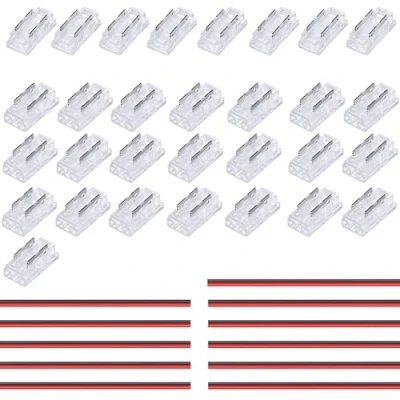Image of TOPAI 2 Pin 5mm COB LED Strip Connectors Transparent Solderless 8 Pcs to and 22 Wire 22AWG Extension Wires 11 for Lights