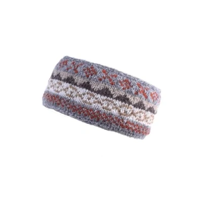 Image of Pachamama Women Wool Ear Warmer Headband Fleece Lined Handknitted Fairisle Multicoloured One Size Handmade Fair Trade (Grey, size)