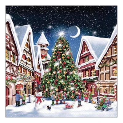 Image of 20 Napkins Christmas Large Tree in the Village as Table Decoration Paper with Motif Also for Decoupage and 33 x cm