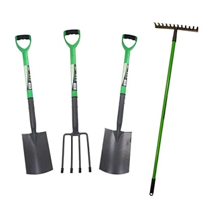 Image of AB Tools Garden Border Fork Spade Rake + Digging Carbon Steel Blades 4pc Kit