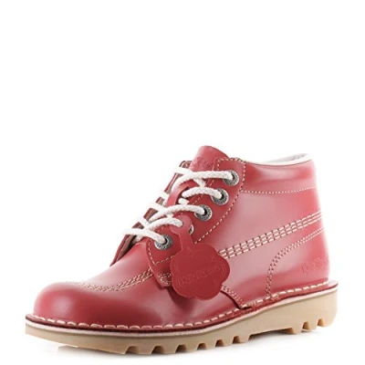 Image of Kickers Women&#039;s Kick Hi Classic Ankle Boots Extra Comfortable Added Durability Premium Quality, Red/Light Cream, 3.5 UK