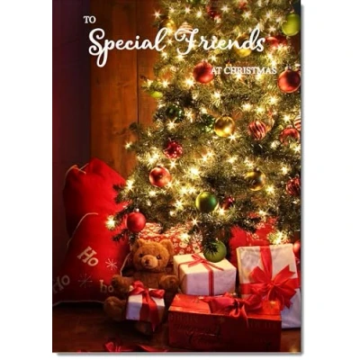 Image of doodlecards Special Friends Christmas Card Teddy by Tree Medium Size for with Plain Envelope
