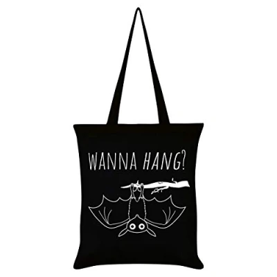 Image of Grindstore Cute Bat Wanna Hang? Tote Bag Black 38x42cm