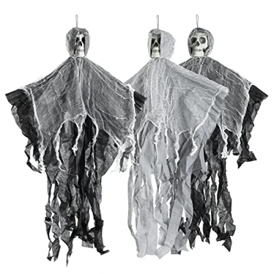 Image of The Twiddlers 3 Spooky Grim Reaper Skull Skeletons with Expandable Arms 36&#039;&#039; Hanging Halloween Party Decoration Perfect for Decorations, Trick or Treat, Haunted House Props