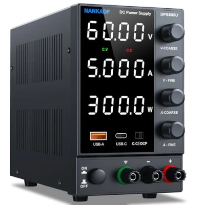 Image of Lab Power Supply Adjustable 60V 5A, Variable DC with USB A/Type c Fast Charging Port, High Accuracy 4 LED Display Bench Encoder Regulator