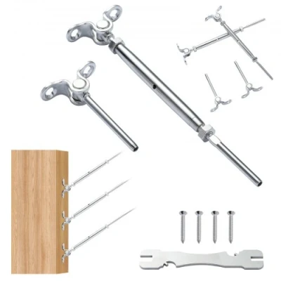 Image of VEVOR T316 Stainless Steel Adjustable Angle 3.2mm Cable Railing Kit/Hardware for Wood Post，Marine Grade 3.2mmWire Rope,0 180 Degree &amp; Easy Installation, Silver (10 Pack)
