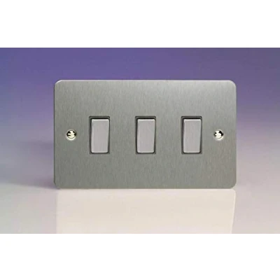 Image of Varilight XFS93D Ultraflat 3 Gang 2 Way Switch with Metal Rocker Brushed Steel, 89x149x25mm