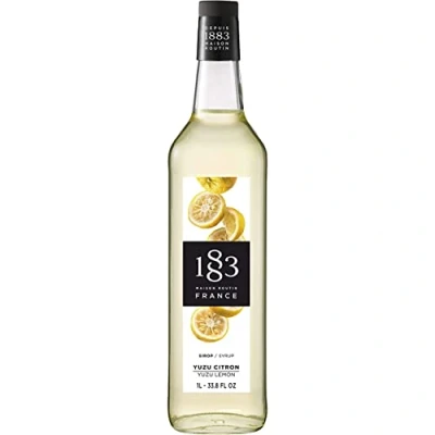 Image of 1883 Maison Routin Premium Yuzu Lemon Syrup for Cocktails, Mocktails, Iced Tea, Desserts &amp; Bubble Tea Glass 1L