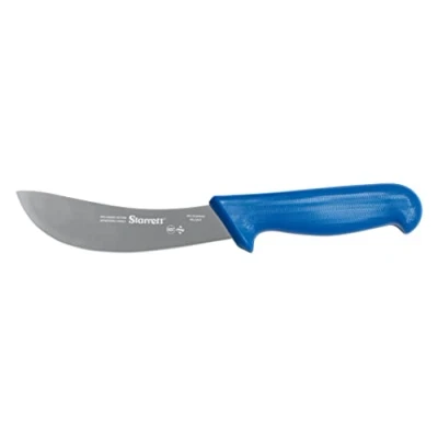 Image of Starrett Professional Skinning Knife BKL206 6 Blue Handle Narrow Curved 6&quot; Sanitized Stainless Steel Blade Hunters Butchers Kitchen Chef&#039;s