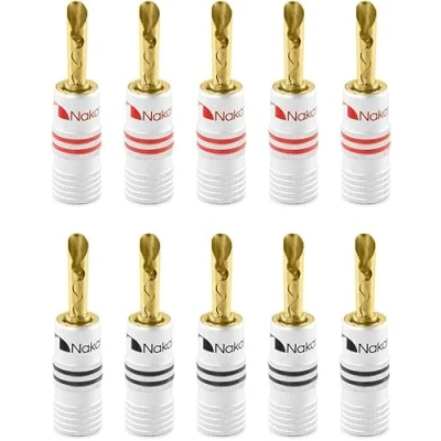 Image of Nakamichi Excel Series 24k Gold Plated Banana Plug 12 AWG 18 Gauge Size 4mm Speakers Amplifier Hi Fi AV Stereo Home Theatre Audio Wire Cable Screw Connector 10 Pcs (5 Pairs), BFA
