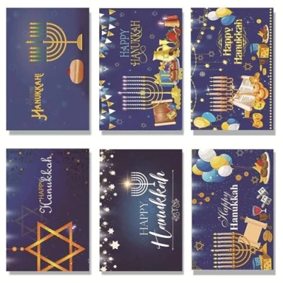 Image of X Institute Festive Hanukkah Cards 5Set Religious Holiday Greeting With Glitter And Envelopes