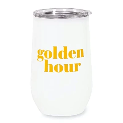 Image of Kate Spade New York Insulated Stainless Steel Wine Tumbler, 16 Ounce Double Wall Travel Cup with Lid, Golden Hour