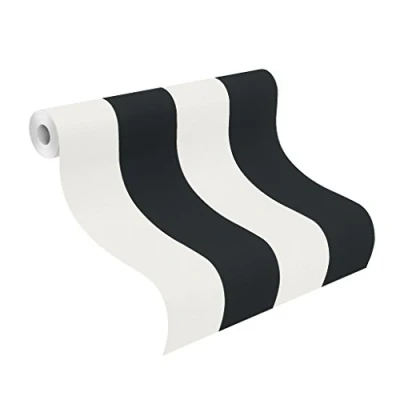 Image of Rasch, “Just Me Paper Wallpaper, Graphic Design, Striped, Black and Cream/White Colour, 286694