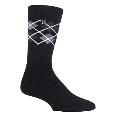 Image of HEAT HOLDERS Ultra Lite Mens Thin 1.0 TOG Winter Warm Lightweight Casual Thermal Dress Socks (6 11 uk, Jay Black Argyle)