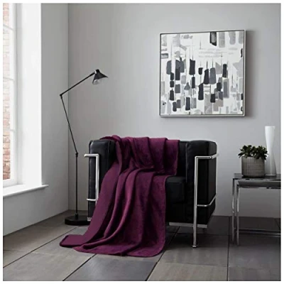 Image of GC GAVENO CAVAILIA Flannel Fuffy Blanket, Soft &amp; Cosy Thermal Sherpa Throw, Cuddle Warm Throws For Beds, Aubergine, 150X200 Cm