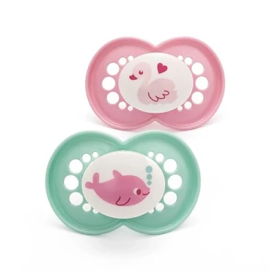Image of MAM Original Soother 16+ Months (Set of 2), Baby Made from Sustainable and Bio Renewable Material, SkinSoft Silicone Teat, with Case, Pink (Designs May Vary)