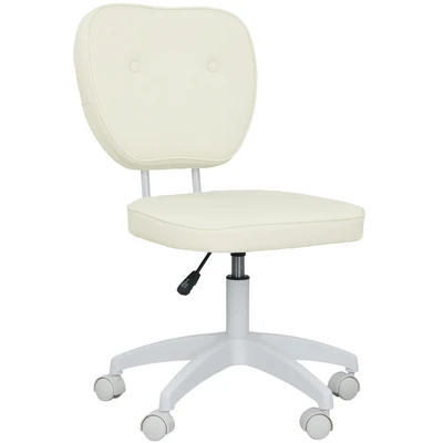 Image of Vinsetto Cute Armless Office Chair, Small PU Leather Computer Desk Chair with Adjustable Height, Swivel Wheels, Mid Back, Cream White