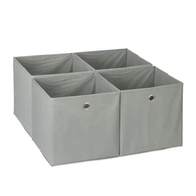Image of Relaxdays Storage Box Set of 4, Shelf Baskets, HBD: 30x30x30 cm, Handle Holes, Foldable Organiser Bins, Grey, 30 x cm