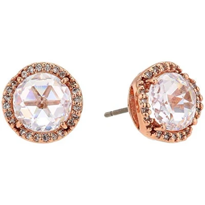 Image of Kate Spade New York pave round large studs, Clear/Rose Gold