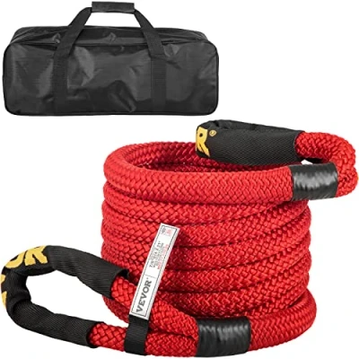Image of VEVOR 7/8&quot; x 21&#039; Kinetic Recovery Rope, 21,970 lbs, Heavy Duty Nylon Double Braided Energy Rope with Loops and Protective Sleeves, for Truck Off Road Vehicle ATV UTV, Carry Bag Included, Red