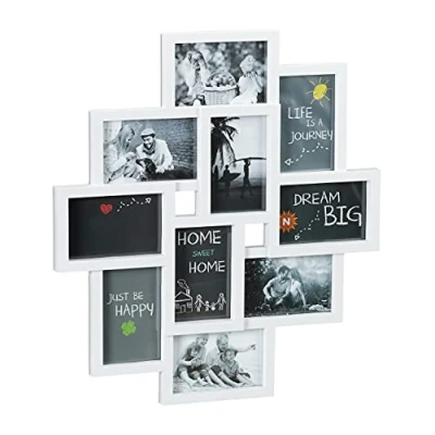 Image of Relaxdays Collage Multi Frame, for 10 Photos, Pictures 9 x 13 cm,Vertical &amp; Horizontal Format, H W 55 50 cm, White, One Size