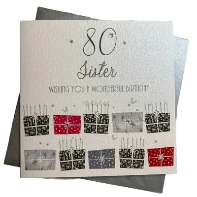 Image of White Cotton Cards 80 Wishing You A Wonderful Sister Handmade 80th Birthday Card, BDP80 S