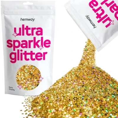 Image of Glitter Gold Holographic Ultra Sparkle Sequins Nail Face Festival Christmas Halloween Makeup Extra Chunky 100g / 3.5oz