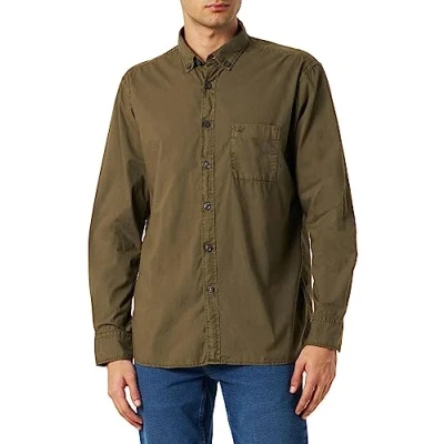 Image of camel active Men&#039;s Long Sleeve Cotton Shirt with Patch Chest Pocket, Olive, M