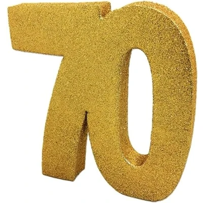 Image of Number 70 Glitter Table Decoration Gold Centrepiece Decorations 70th Birthday Pack of 1 20cm H108
