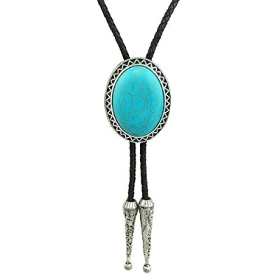 Image of SELOVO Genunie Leather Bolo Tie Native Western Bola Stone, Turquoise, Average