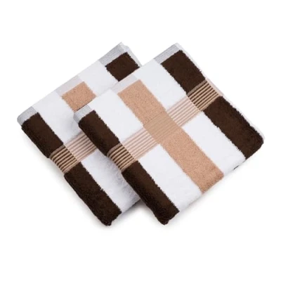 Image of Gözze New York Striped Hand Towels, Set of 2, Soft and Absorbent, 100% Cotton, 50 x 100 cm Orange/White/Yellow