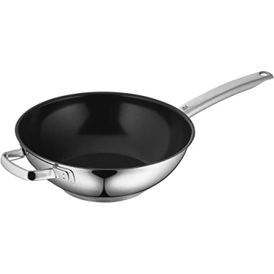 Image of WMF Durado Induction Wok Pan 28 cm Non Stick Coating Suitable for All Standard Hob Types Oven Safe up to 260 C Stainless Steel