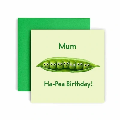 Image of Huxters Birthday Cards for Women Happy Ha Pea Mum Card Birthday, Mother’s Day with Lovely Red Envelope Funny (Mum)