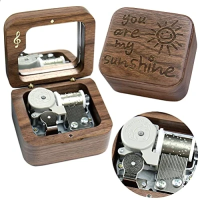Image of Sinzyo You are My Sunshine Walnut Music Box Vintage Wood Carved Wind Up Musical Gift For Christmas,Birthday,Valentine&#039;s Day