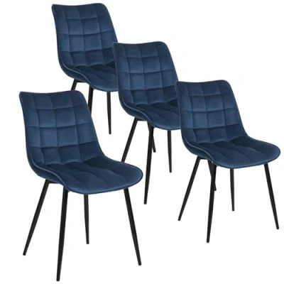 Image of WOLTU Dining Chairs Set of 4 pcs Kitchen Counter Lounge Leisure Living Room Corner Blue Velvet Reception with Backrest and Padded Seat