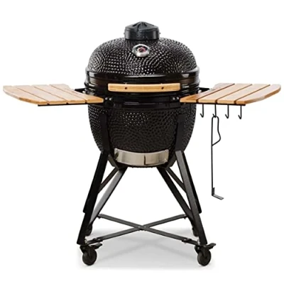Image of Kamado BONO Ceramic BBQ Grill, 20&quot; Media, Black I Charcoal Grill with Dual Zone Grilling System Egg Smoker for Cooking, Smoking &amp; Baking