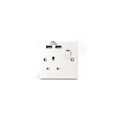 Image of STATUS Plug Socket UK Single with Double USB White Plastic 13A Switched Wall S1G13A2USBSWS4