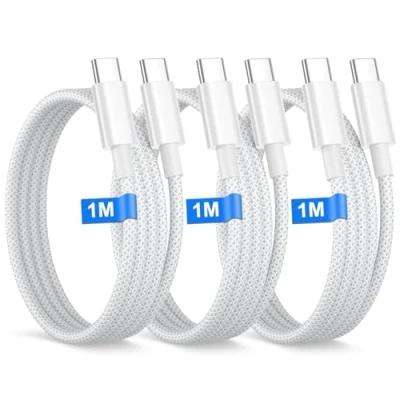 Image of iPhone 15 16 charger cable 1M 3Pack, USB C to for 16/15/15 Pro Max/15 Plus/Macbook/iPad,1M Nylon Type Fast Charging Lead Wire