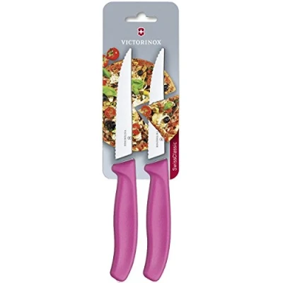 Image of Victorinox Swiss Classic, Steak and Pizza Knife, Extra Sharp Blade, Wavy Edge, 12 cm, Plastic Handle, Stainless Steel, Pink