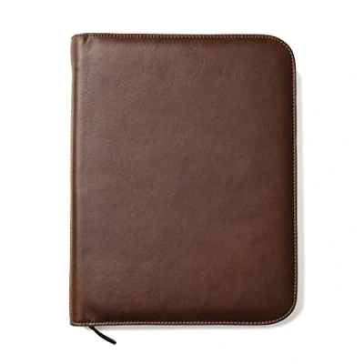 Image of Document Holder in 100% Genuine Full Grain Leather Handmade by Expert craftspeople Spacious and Safe, Perfect for Meetings Lessons with Zipper Closure Brown
