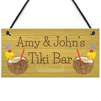 Image of RED OCEAN Personalised Tiki Bar Garden Sign Home Decor Signs For Welcome
