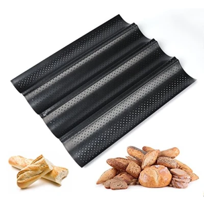 Image of ilauke Baguette Baking Tray Perforated French Stick Loaf Molds Pan for 4 Baguettes
